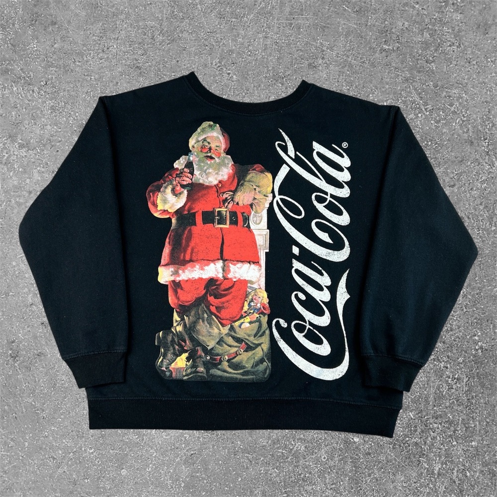 Coca-Cola‎ Santa Claus Vintage Graphic Sweatshirt Womens XL Black Christmas Boxy